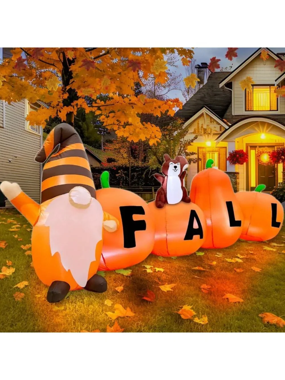 7FT Fall Inflatables Outdoor Decor - Pumpkin, Gnome & Squirrel with LED Lights
